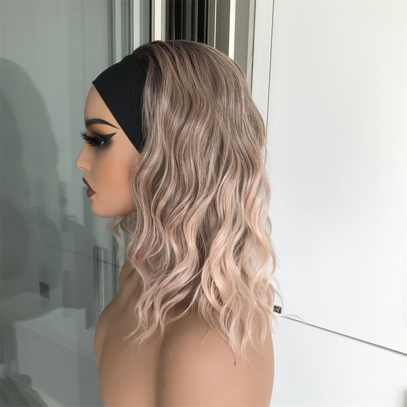 Harper by AISOM Short Water Wave Apricrown Headband Wig 12 Inches Easy to Wear Friendl for Beginner Synthetic Hair Low Density