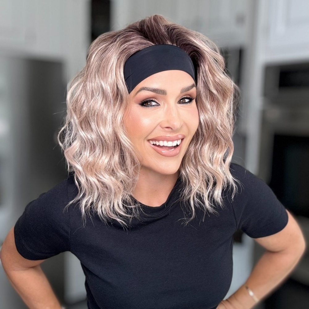 Harper by AISOM Short Water Wave Apricrown Headband Wig 12 Inches Easy to Wear Friendl for Beginner Synthetic Hair Low Density