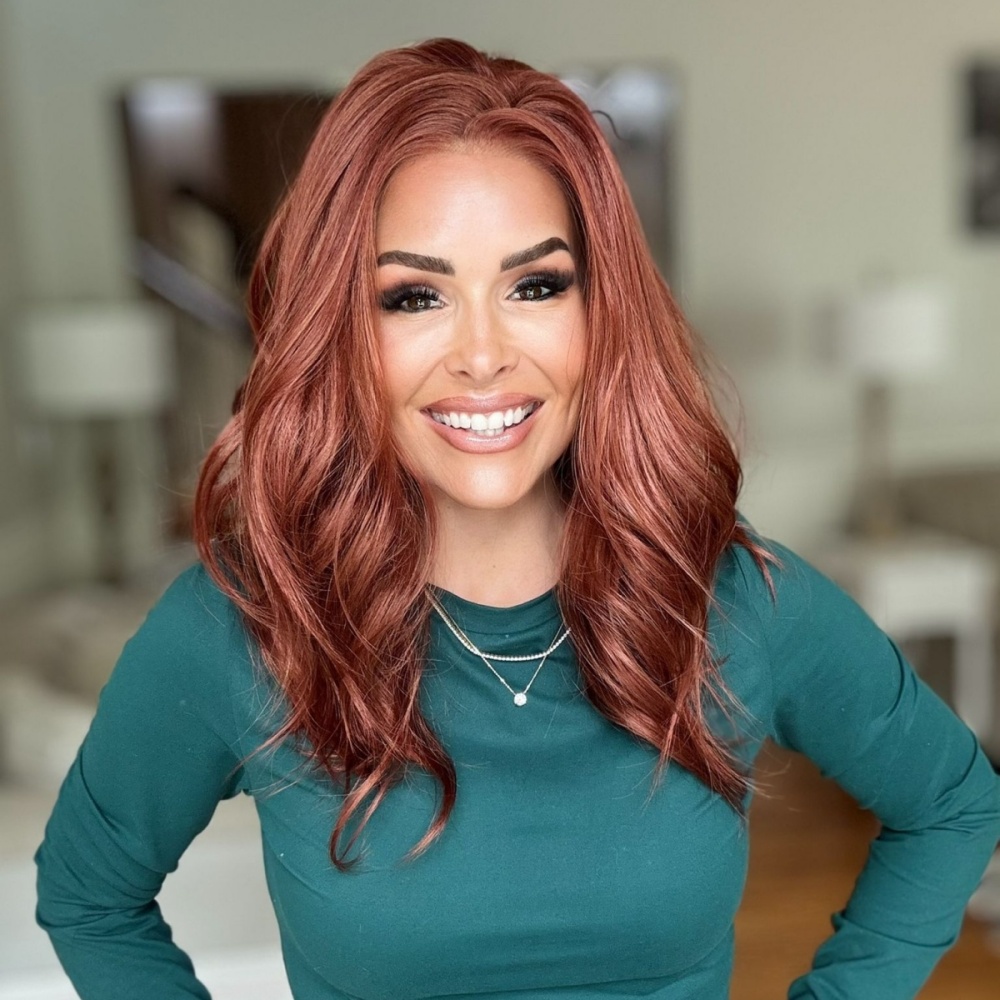 A08 by AISOM 13*6" Free Part Lace Front Wig Copper Color Synthetic Lace Wigs for Women Natural Wave 16 inches Natural Looking Heat Friendly Daily Party Use