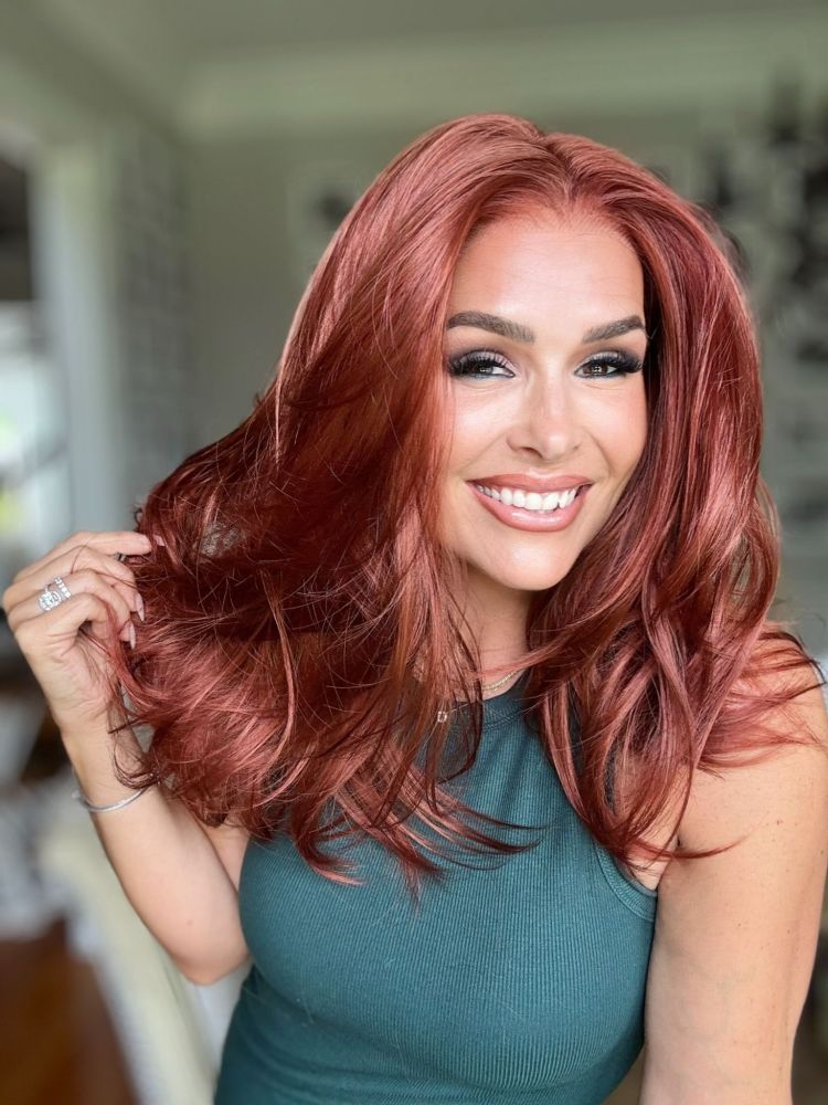 A73 by AISOM Copper Layered Straight 13x6 Luxe Free Part Lace Front Wig Heat Friendly Synthetic Wig 18 Inches Pre Plucked Low Density