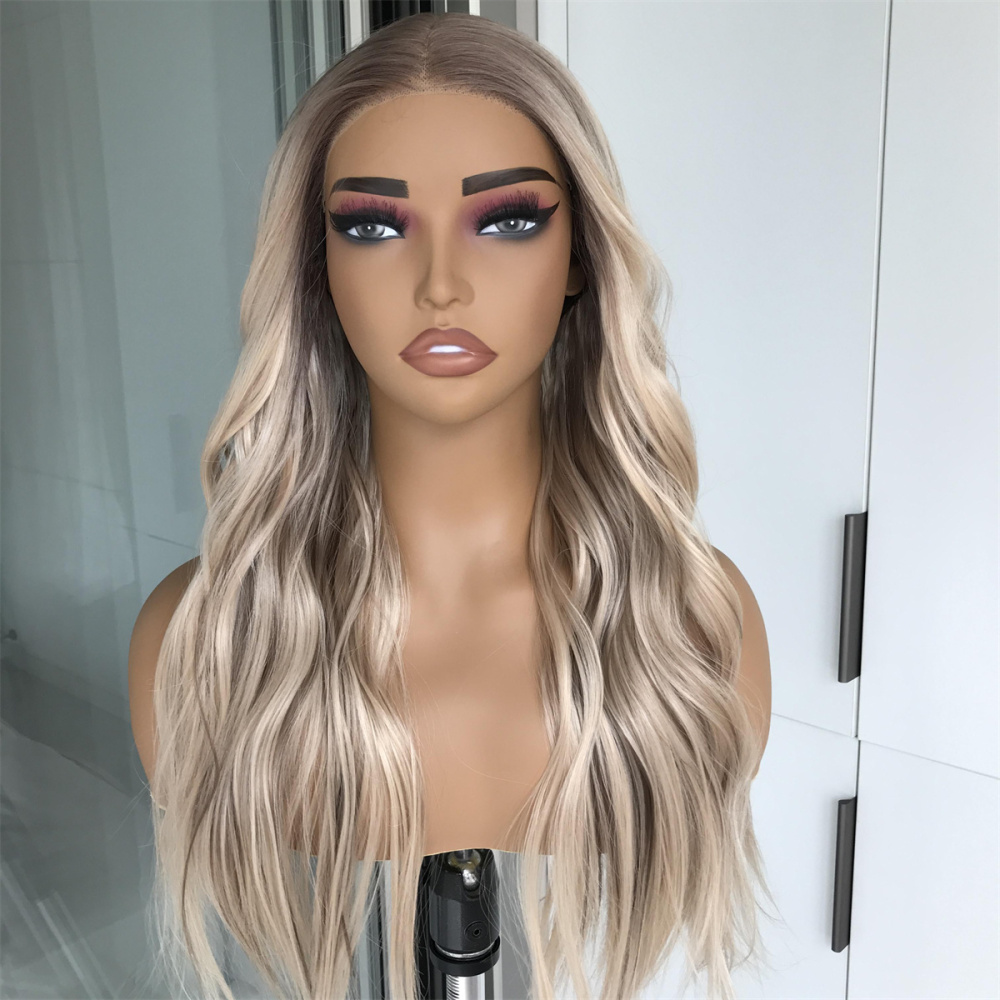 A28 by AISOM Pre Cut Pre Plucked T Part Warm Blonde Highlight Wave Wig 20 inches Synthetic Lace Front Wig for Women Ready to Wear