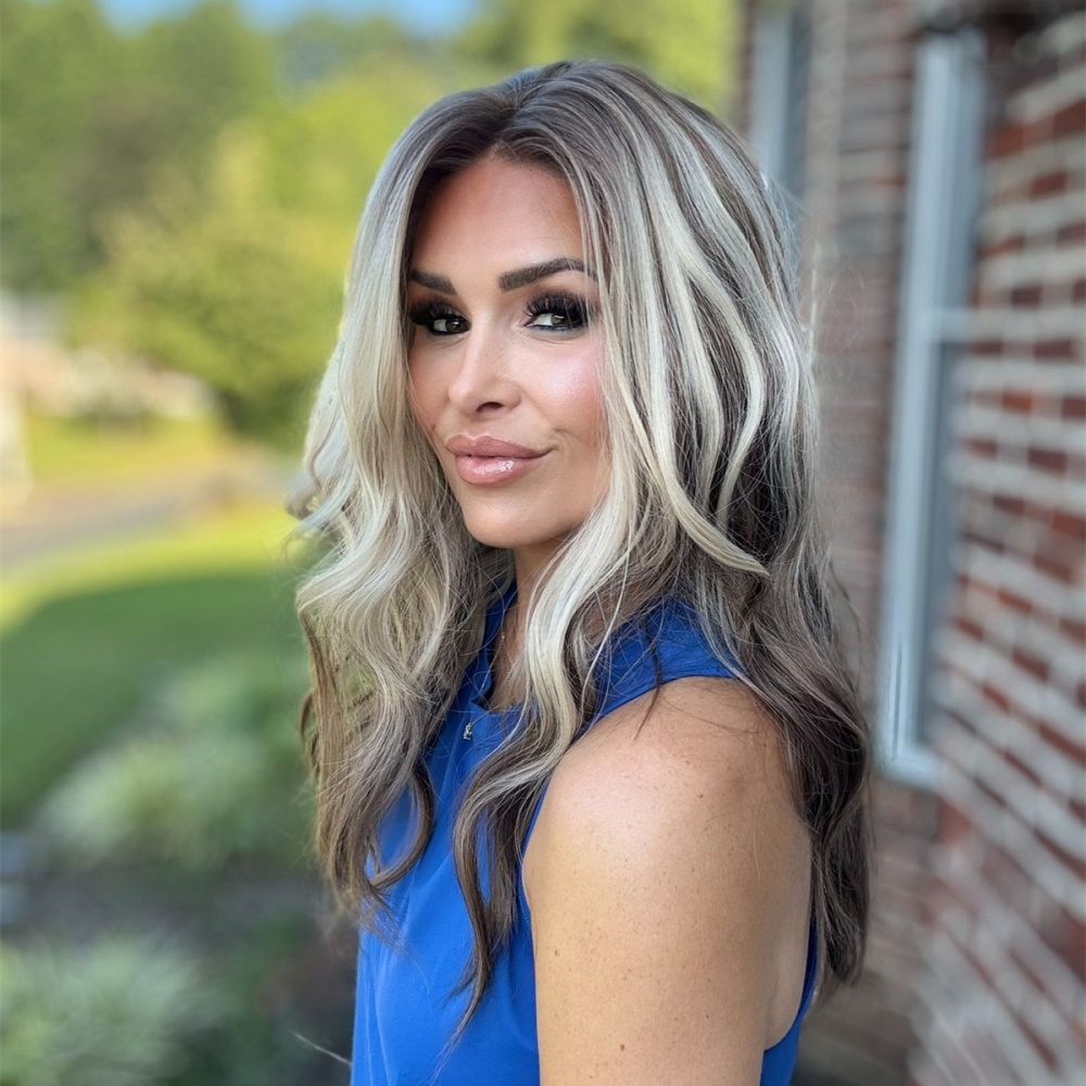 A26 by AISOM 20 inches Highlight Blonde with Brown Roots Wave Women Wig Pre Plucked Pre Cut Tiny Knots Wear Go Glueless Friendly for Beginner