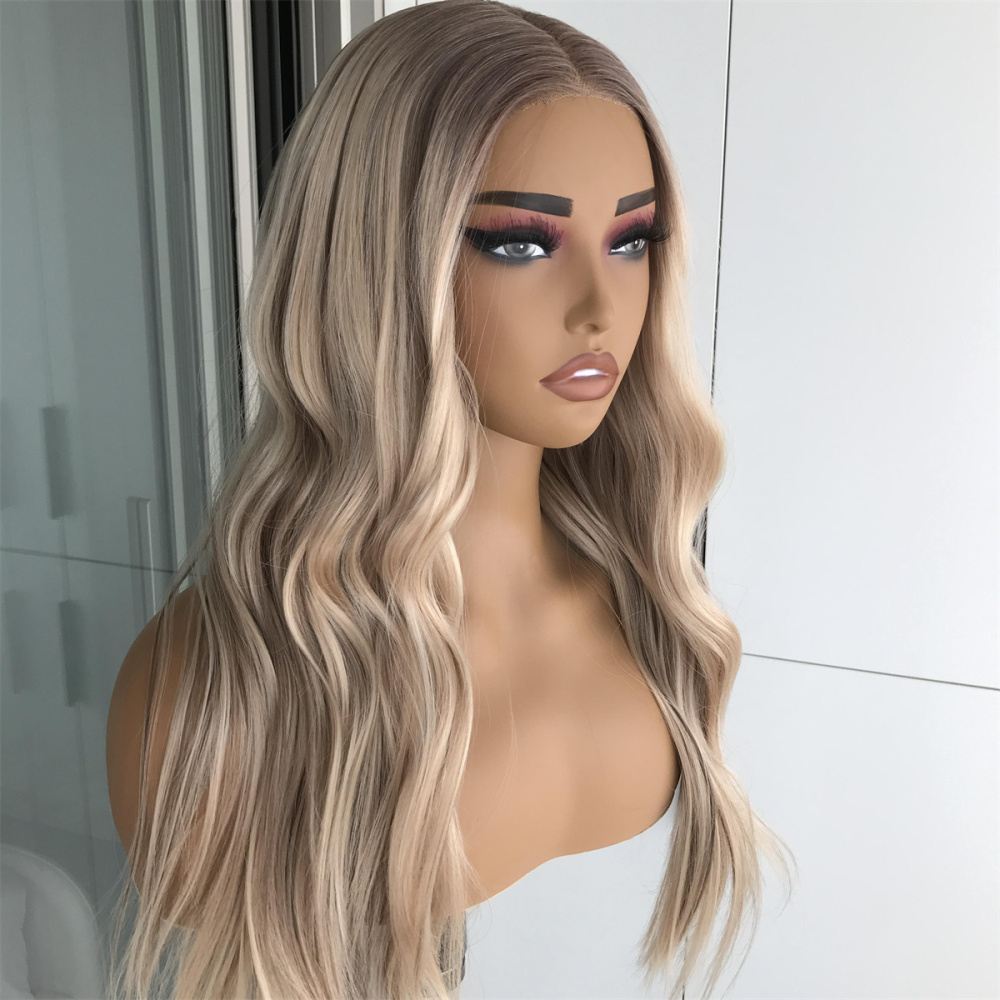 A28 by AISOM Pre Cut Pre Plucked T Part Warm Blonde Highlight Wave Wig 20 inches Synthetic Lace Front Wig for Women Ready to Wear