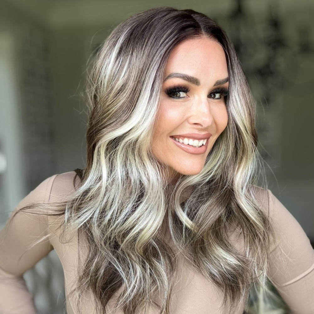 A64 by AISOM Pre Cut Brunette Blonde Highlights Body Wave 18 inches T Part Wear and Go Glueless Wig Heat Friendly Synthetic Lace Front Wig for Daily Part Use