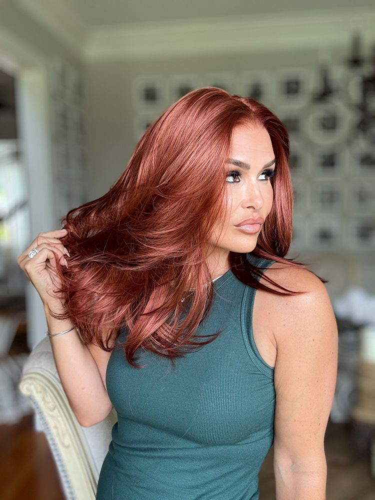 A73 by AISOM Copper Layered Straight 13x6 Luxe Free Part Lace Front Wig Heat Friendly Synthetic Wig 18 Inches Pre Plucked Low Density