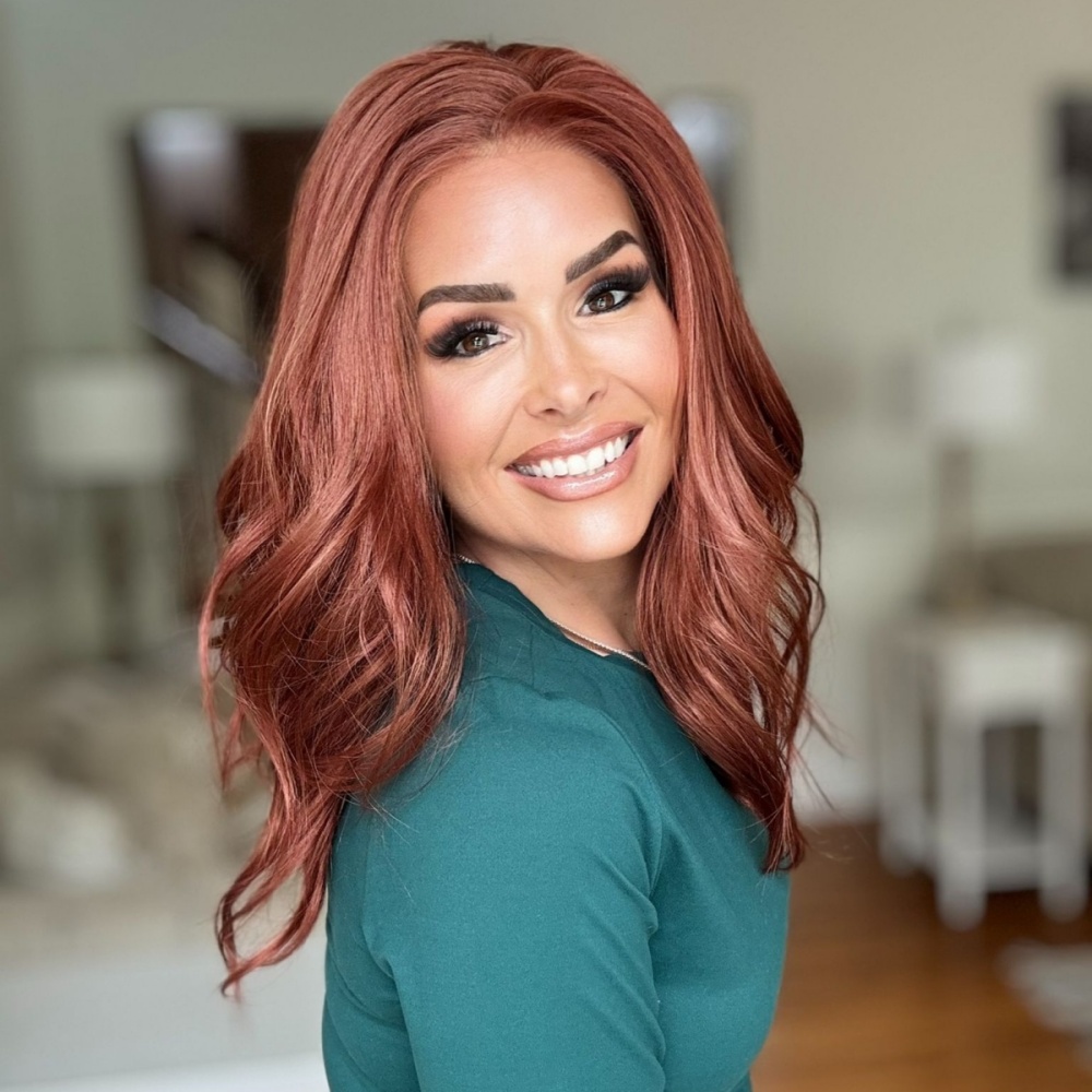 A08 by AISOM 13*6" Free Part Lace Front Wig Copper Color Synthetic Lace Wigs for Women Natural Wave 16 inches Natural Looking Heat Friendly Daily Party Use