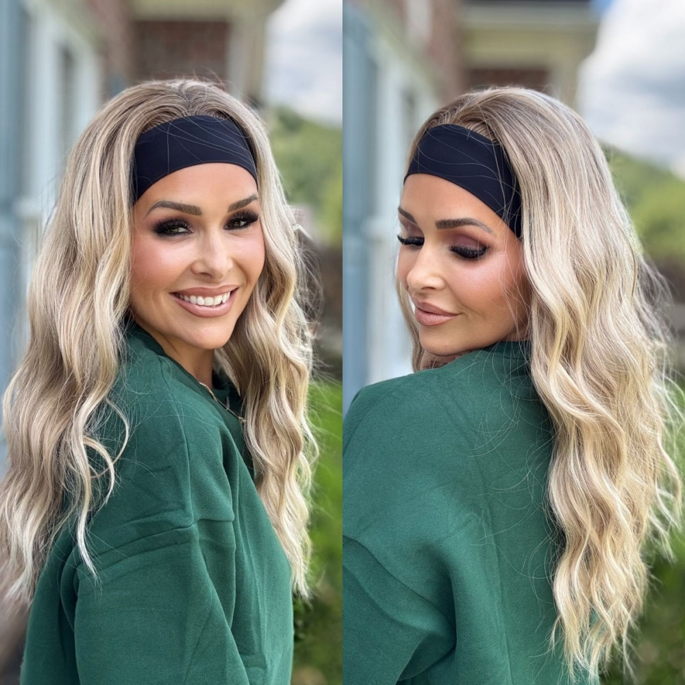 Maya by AISOM Water Wave Highlight Blonde Headband Wig for Women Heat Friendly Synthetic Wig 18 Inches Low Density Wear Go Wig