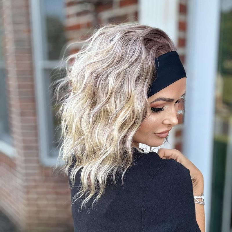 Harper by AISOM Short Water Wave Toasted Beige Headband Wig 12 Inches Easy to Wear Friendl for Beginner Synthetic Hair Low Density