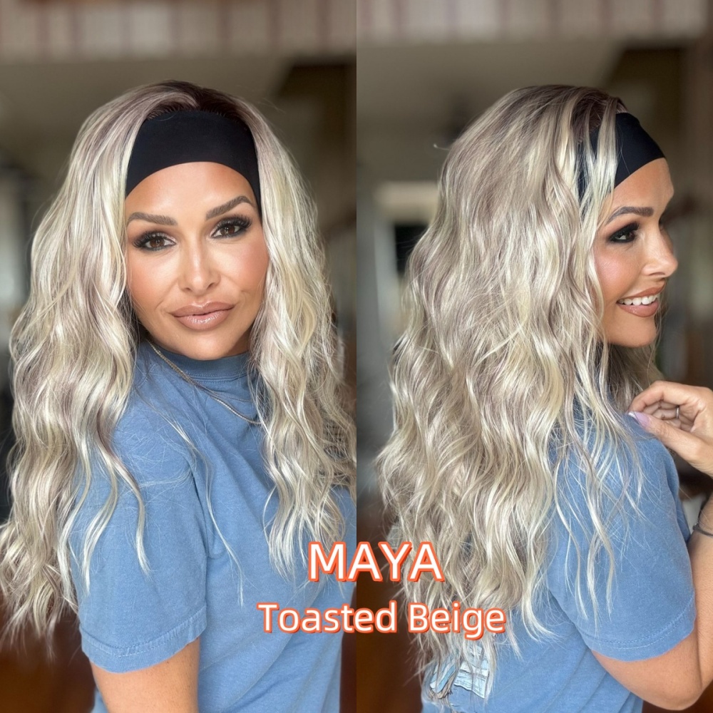 Maya by AISOM Water Wave Highlight Blonde Headband Wig for Women Heat Friendly Synthetic Wig 18 Inches Low Density Wear Go Wig