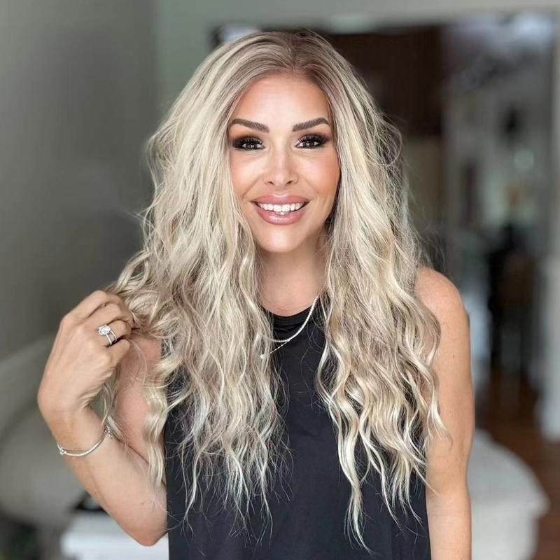 A34 by AISOM Curly Warm Blonde Highlight Free Part Pre Plucked 20inch 13x4 Synthetic Lace Front Wig for Women Tiny Knots Heat Friendly