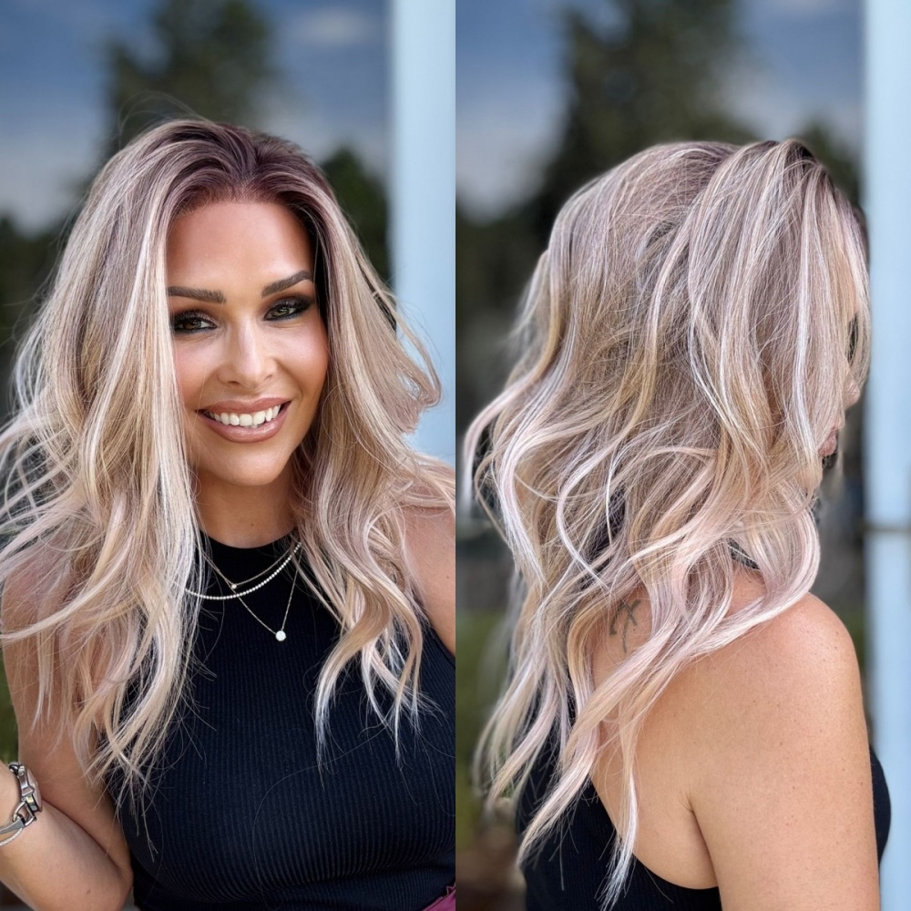 Tori by AISOM Soft Wave 16 Inches Apricot Free Part Synthetic Lace Front Wigs with Scandinavian Hairline Fashion Women Gluless Wig Low Density