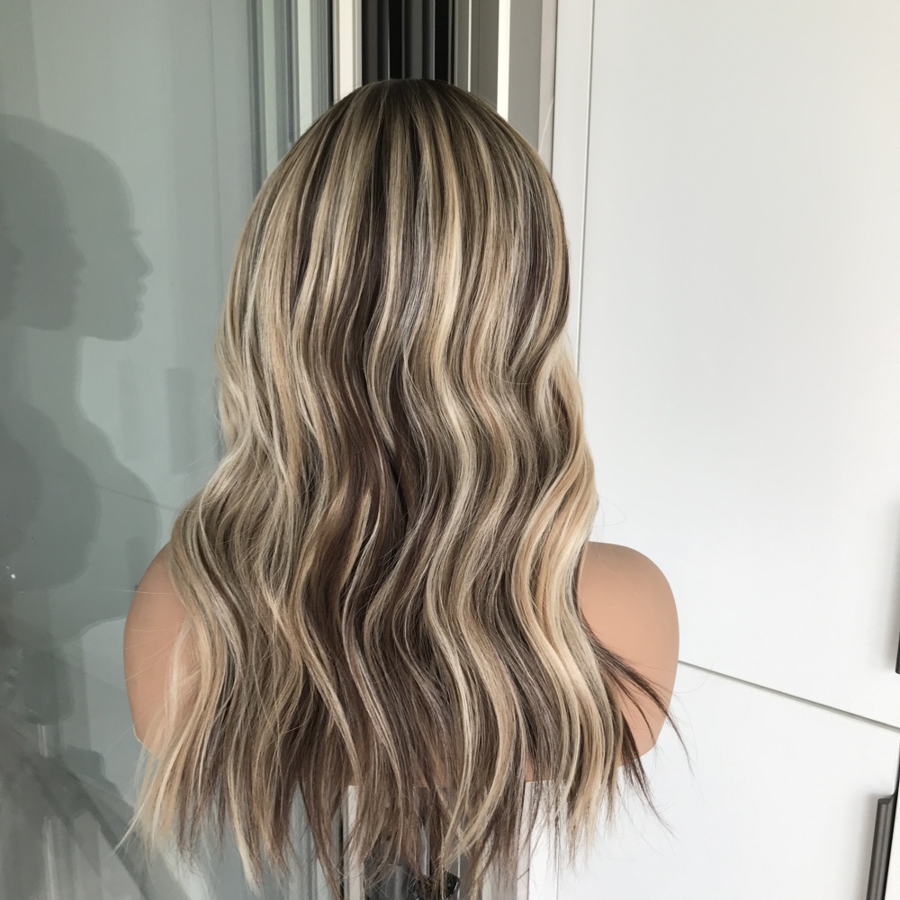 Sierra by AISOM Honey Mocha Blend Beach Wave 13x4 Free Part Lace Wig for Women Heat Friendly Synthetic Lace Front Wig 18 Inches