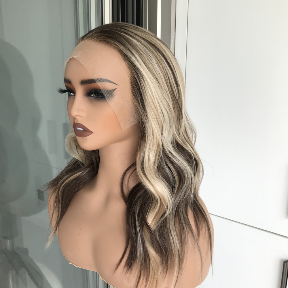 Sierra by AISOM Honey Mocha Blend Beach Wave 13x4 Free Part Lace Wig for Women Heat Friendly Synthetic Lace Front Wig 18 Inches