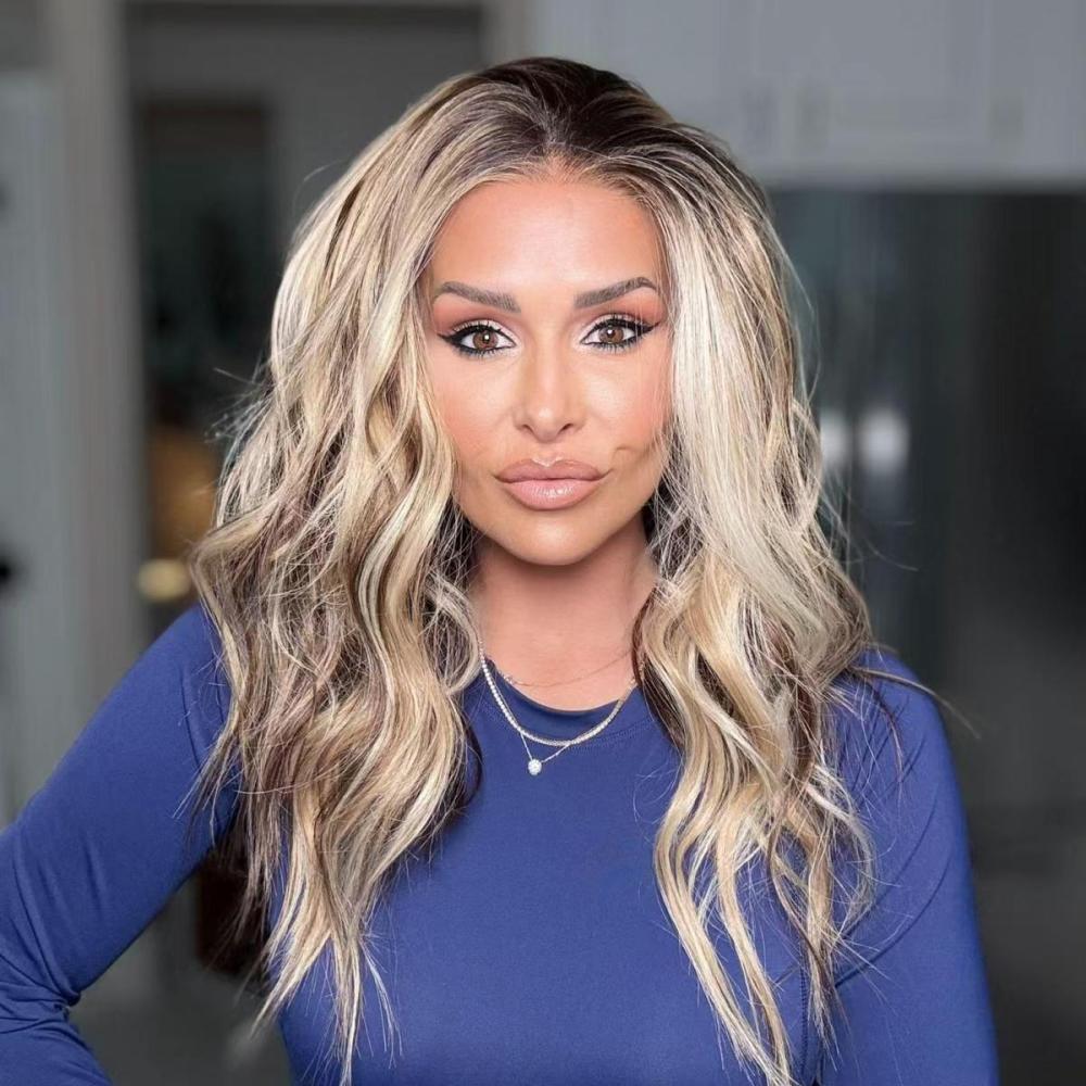 Sierra by AISOM Honey Mocha Blend Beach Wave 13x4 Free Part Lace Wig for Women Heat Friendly Synthetic Lace Front Wig 18 Inches