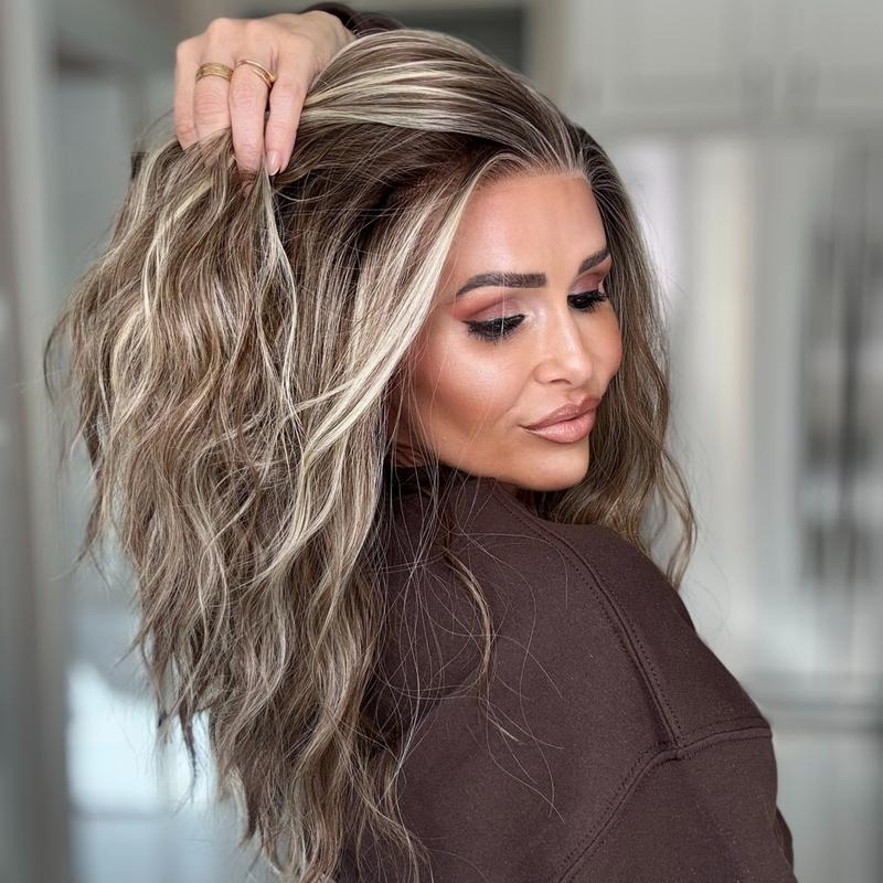 AISOM Mila Iced Latte  Water Wave Free Part Lace Front Wig with Scandinavian Hairline 16 Inch Heat Friendly Synthetic Lace Wig for Womem Low Density Daily Use
