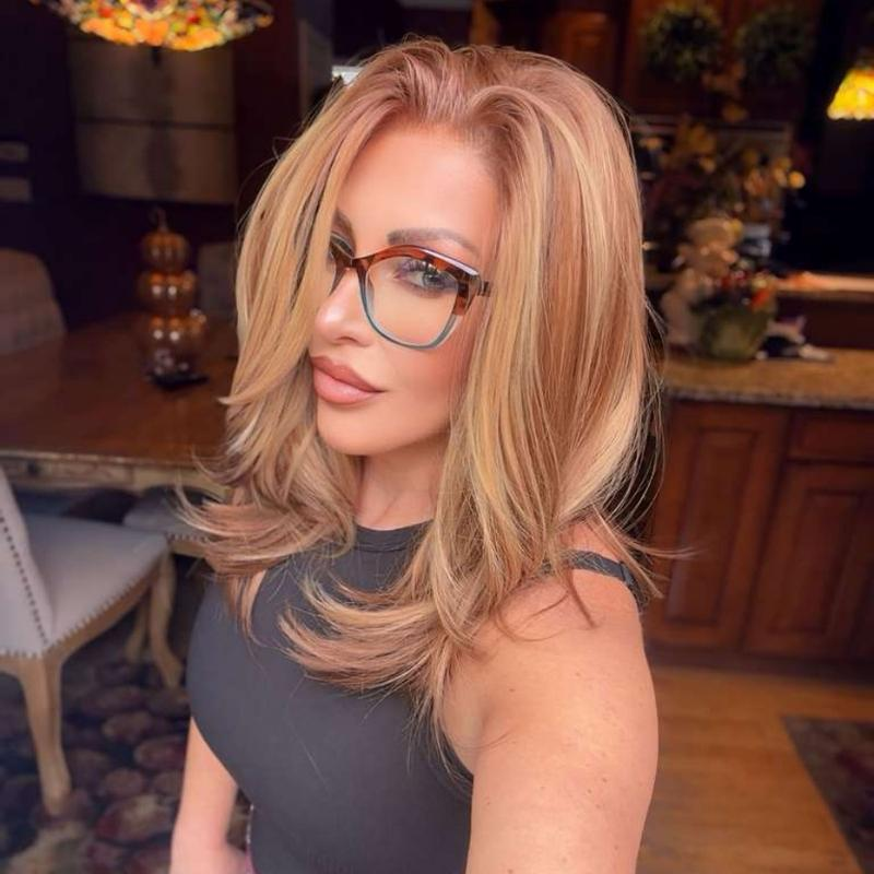 Avery by AISOM Caramel Layered Straight 13x6 Free Part Synthetic Lace Front Wig for Women Low Density Heat Friendly