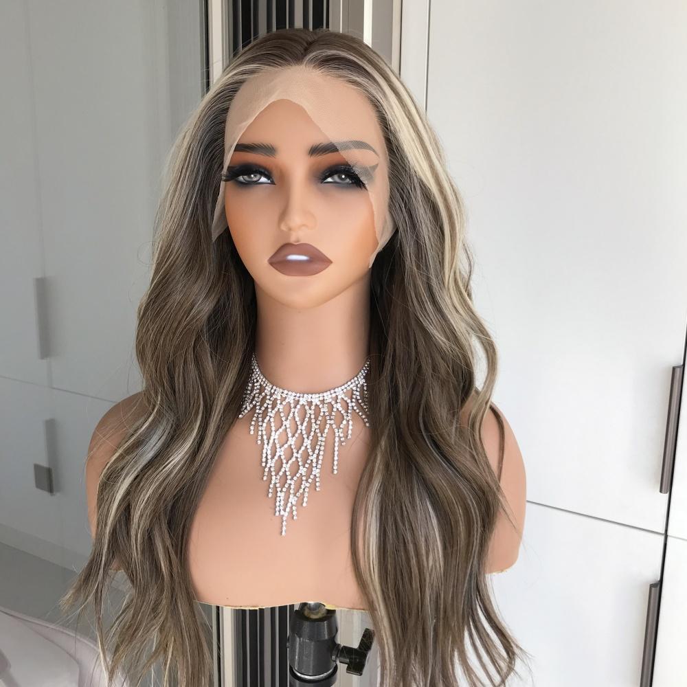 AISOM Selina Iced Latte Long Wave 13x4 Free Part Lace Front Wig with Scandinavian Hairine Heat Friendly Synthetic Glueless Wig for Women