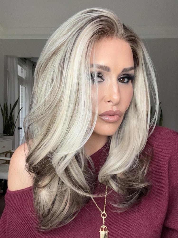 AISOM Christy Natural Wave Iced Blonde 13x4 Free Part Lace Front Wig 18" with Scandinavian Hairline Heat Friendly Synthetic Wig Low Density Women's Wig