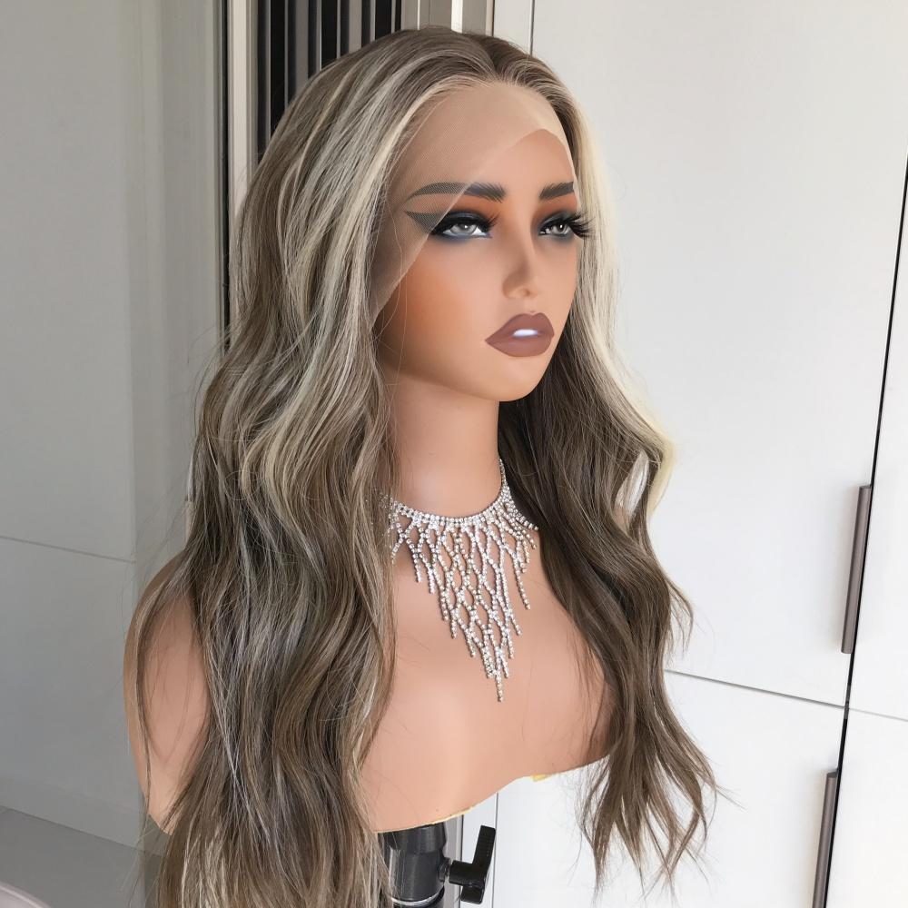 AISOM Selina Iced Latte Long Wave 13x4 Free Part Lace Front Wig with Scandinavian Hairine Heat Friendly Synthetic Glueless Wig for Women