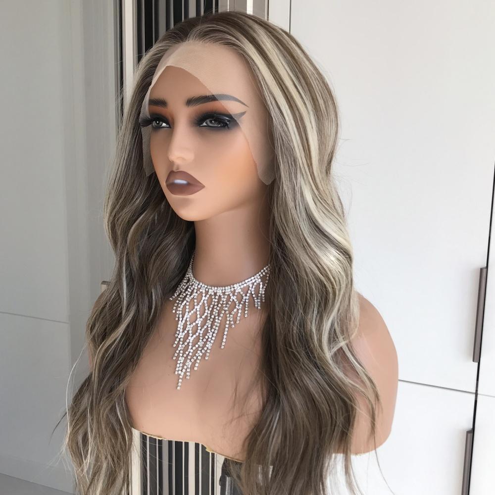 AISOM Selina Iced Latte Long Wave 13x4 Free Part Lace Front Wig with Scandinavian Hairine Heat Friendly Synthetic Glueless Wig for Women