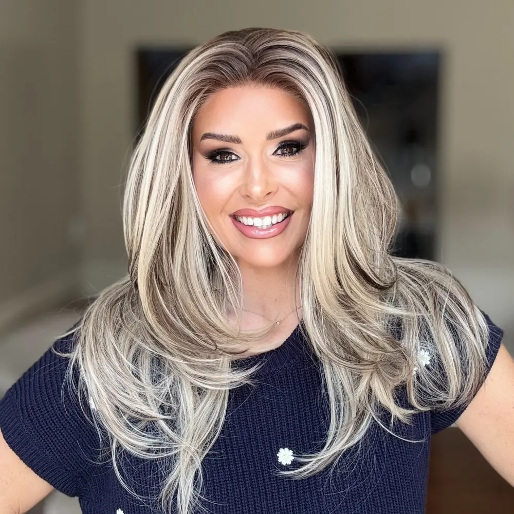 AISOM Jenna Iced Beige Blonde with Brown Lowlight Color Layered Straight