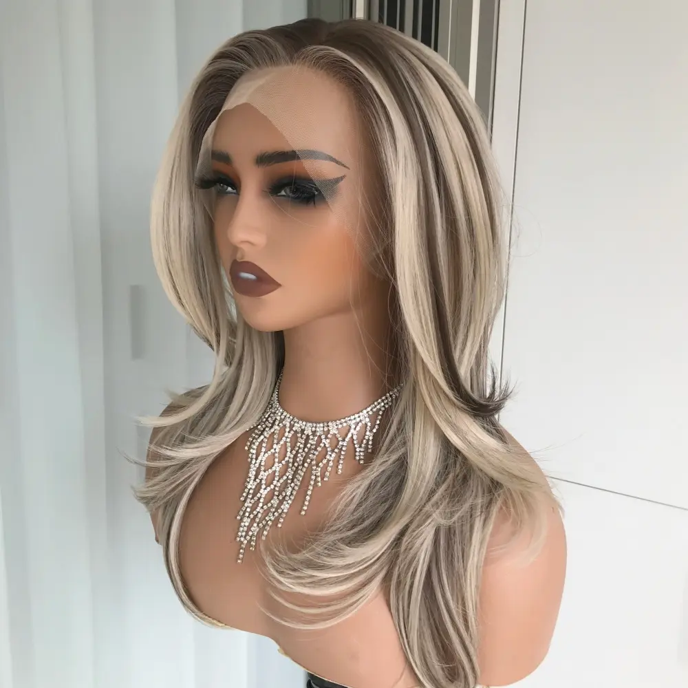 AISOM Jenna Iced Beige Blonde with Brown Lowlight Color Layered Straight