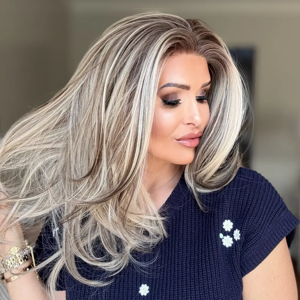AISOM Jenna Iced Beige Blonde with Brown Lowlight Color Layered Straight