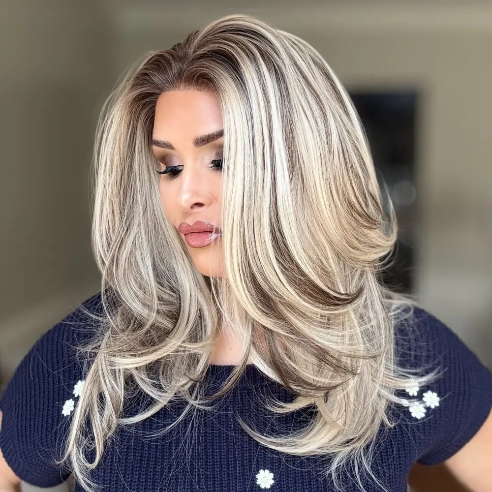 AISOM Jenna Iced Beige Blonde with Brown Lowlight Color Layered Straight