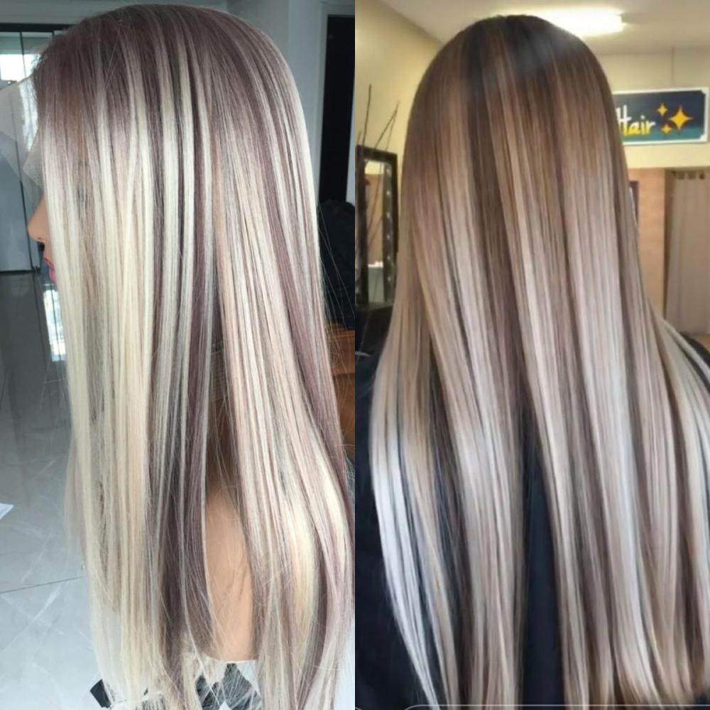 A58 by AISOM Long Straight Heat Friendly Synthetic Wig 13*4 Free Part Bright Blonde Highlight Lace Front Wigs for Women 27" Low Density