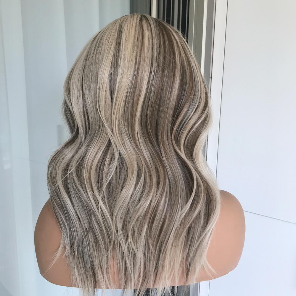 AISOM New Release Tori Ash Blonde with Brown Lowlights 13x4 Free Part Lace Front Wig for Women Short 16 Inches Natural Wave Daily Use