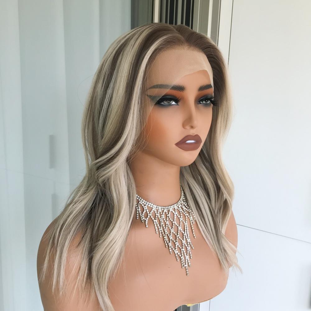 AISOM New Release Tori Ash Blonde with Brown Lowlights 13x4 Free Part Lace Front Wig for Women Short 16 Inches Natural Wave Daily Use
