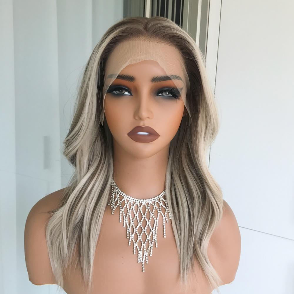 AISOM New Release Tori Ash Blonde with Brown Lowlights 13x4 Free Part Lace Front Wig for Women Short 16 Inches Natural Wave Daily Use
