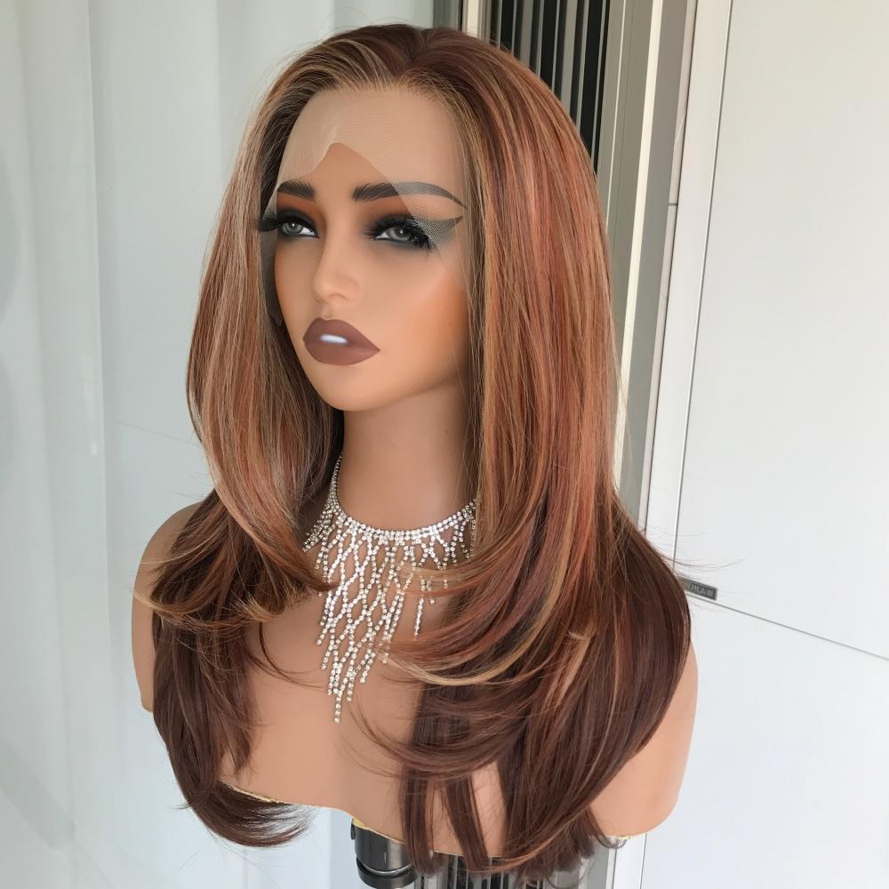 AISOM New Release Lila Natural Straight Toasted Maple Color Lace Front Wig 22 Inches 13x4 Free Part Synthetic Lace Wigs Natural Looking Glueless Wig Low Density