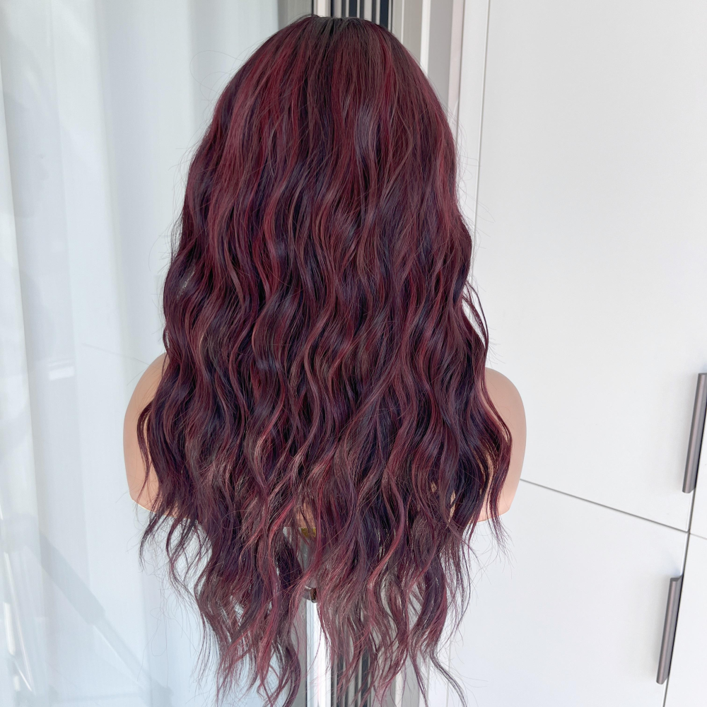 AISOM Maya Black Cherry Long Water Wave Headband Wig