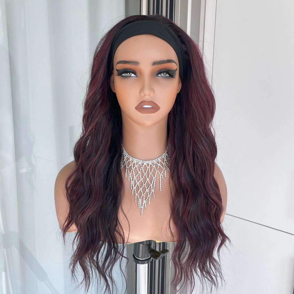 AISOM Maya Black Cherry Long Water Wave Headband Wig