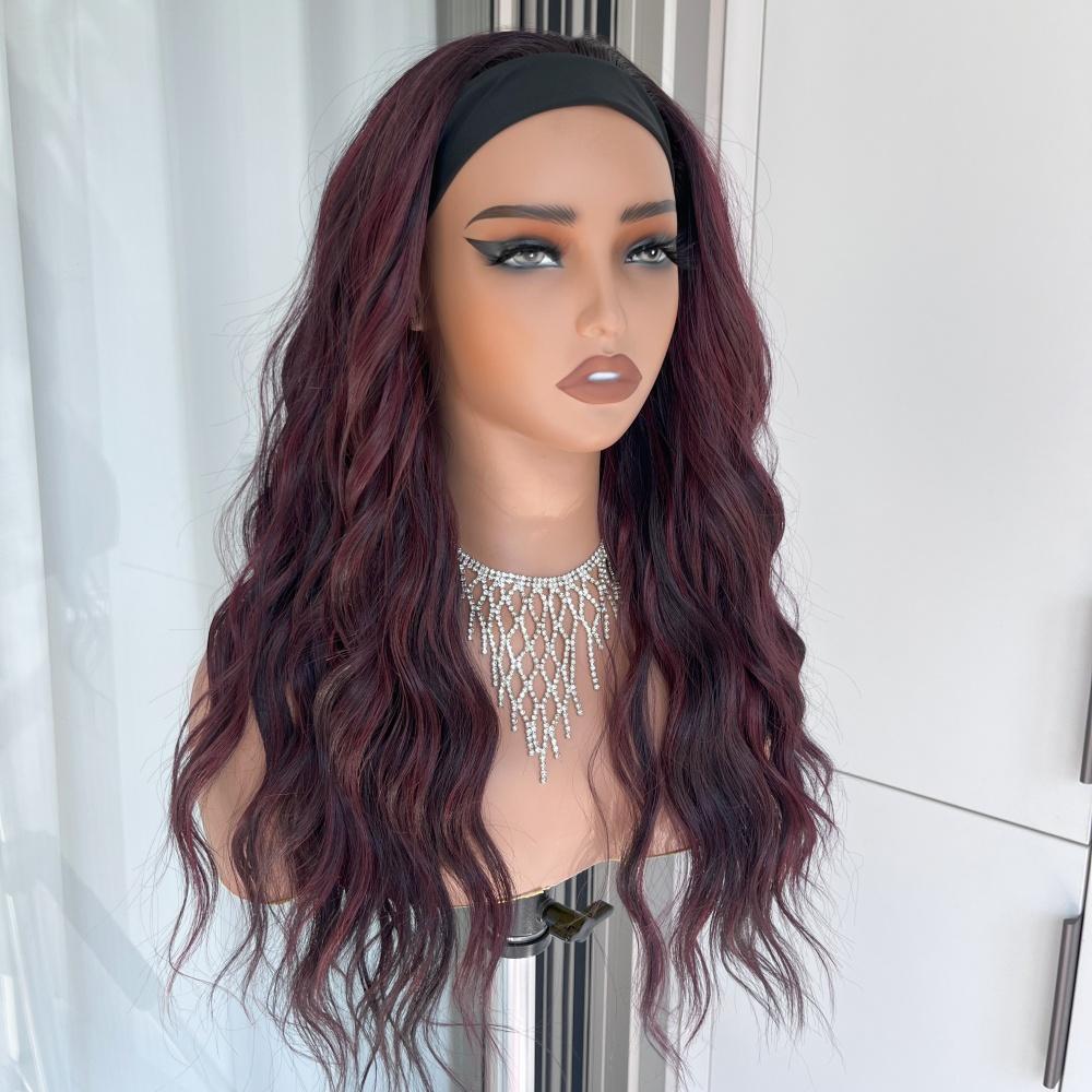 AISOM Maya Black Cherry Long Water Wave Headband Wig