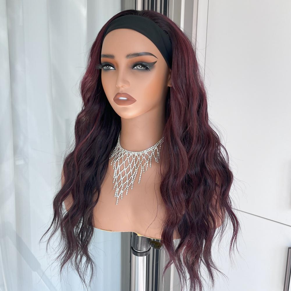 AISOM Maya Black Cherry Long Water Wave Headband Wig