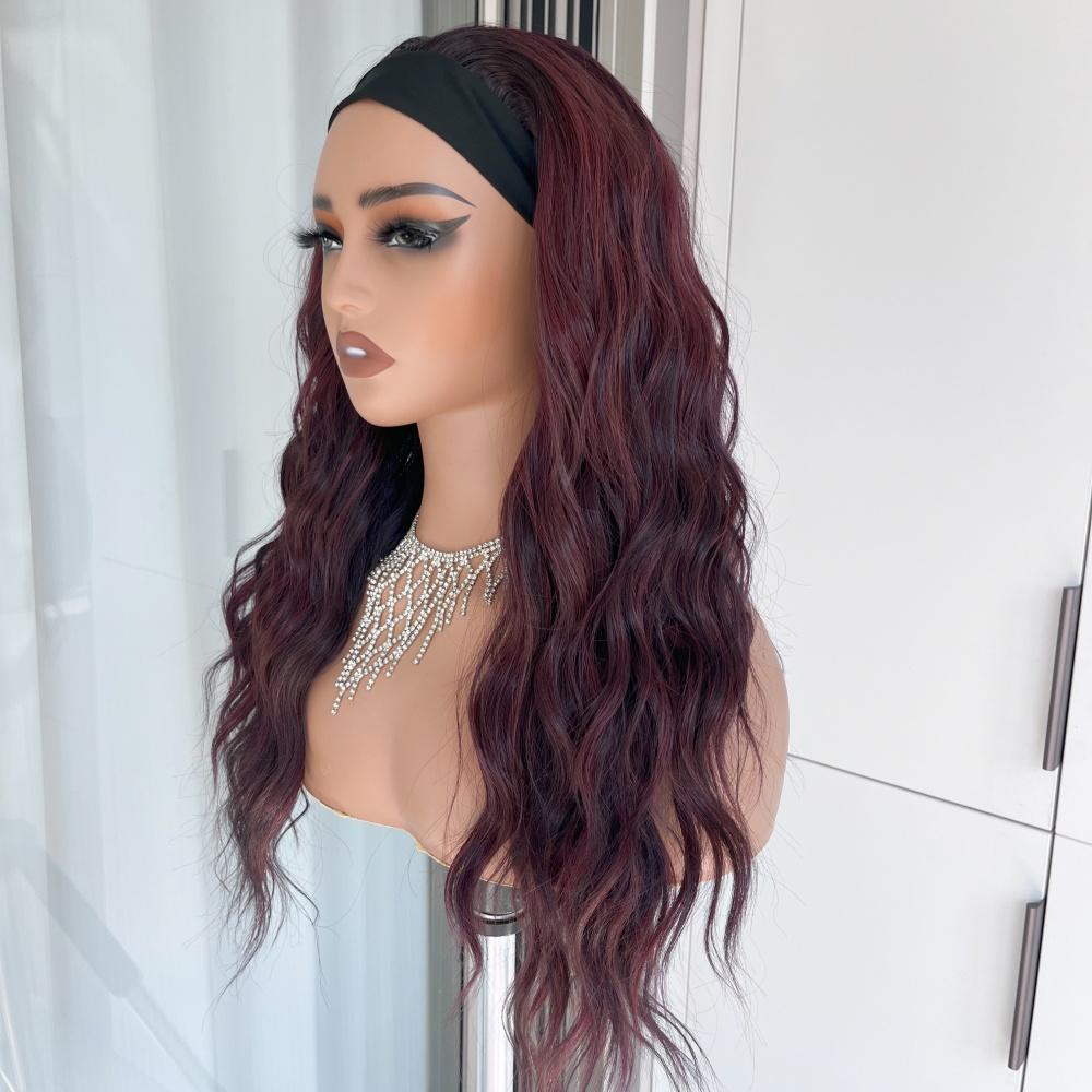 AISOM Maya Black Cherry Long Water Wave Headband Wig