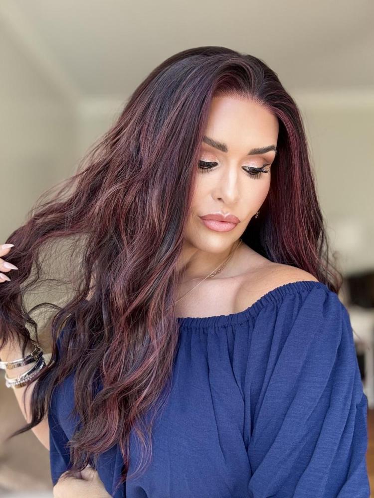 AISOM Marissa Black Cherry Long Water Wave 13x4 Free Part Lace Front Wig