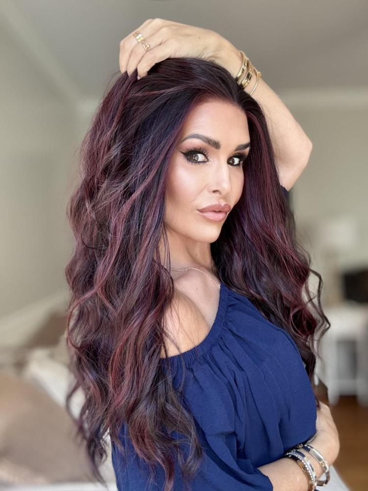 AISOM Marissa Black Cherry Long Water Wave 13x4 Free Part Lace Front Wig