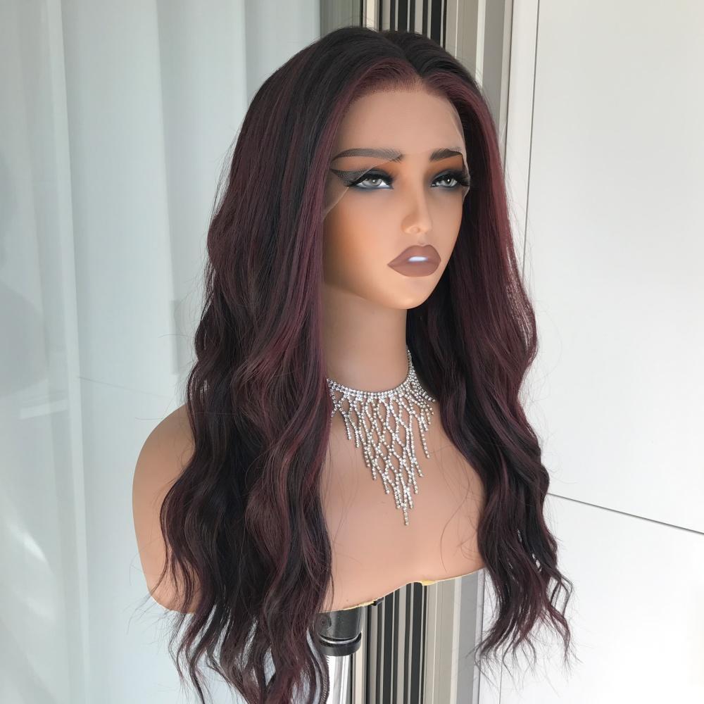 AISOM Marissa Black Cherry Long Water Wave 13x4 Free Part Lace Front Wig