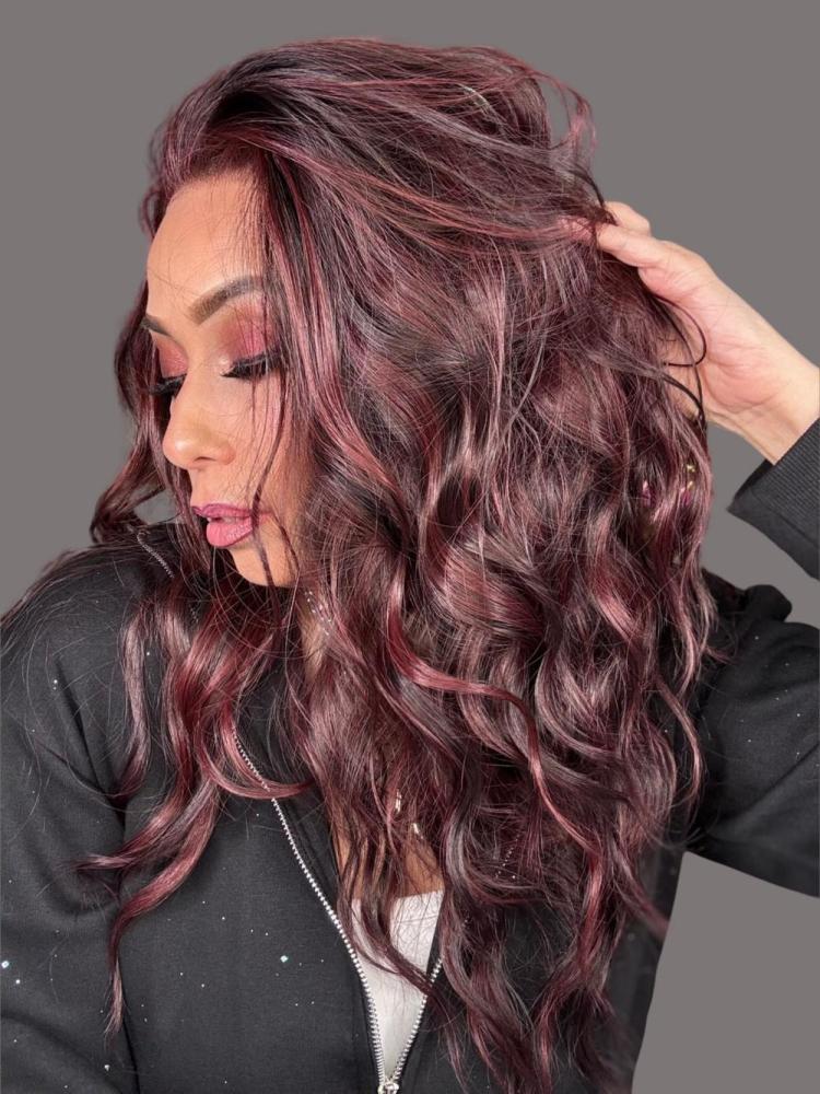 AISOM Marissa Black Cherry Long Water Wave 13x4 Free Part Lace Front Wig