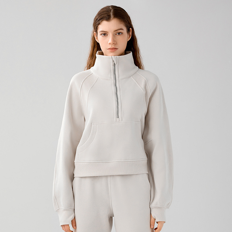 Women's zippered sports shirt collar hoodie