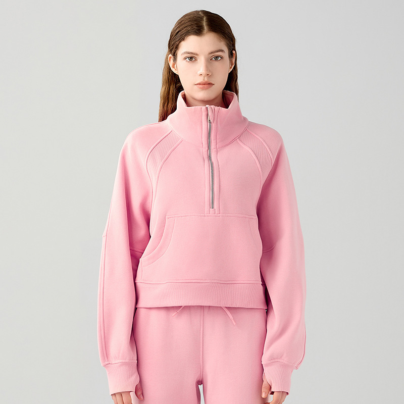 Women's zippered sports shirt collar hoodie