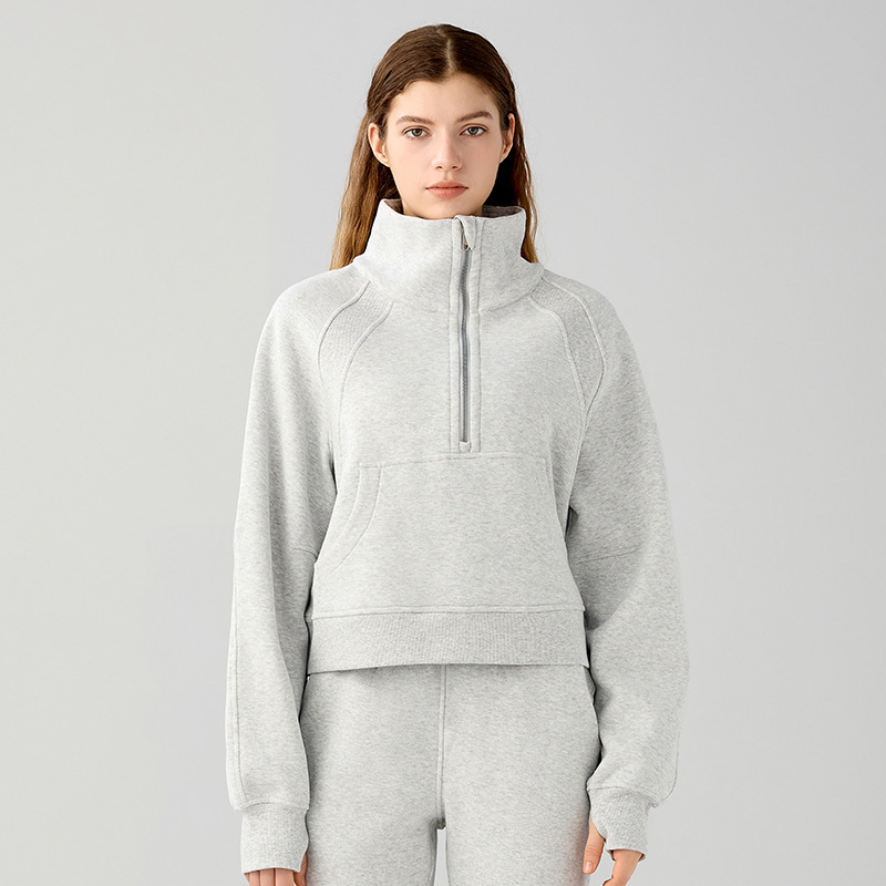 Women's zippered sports shirt collar hoodie