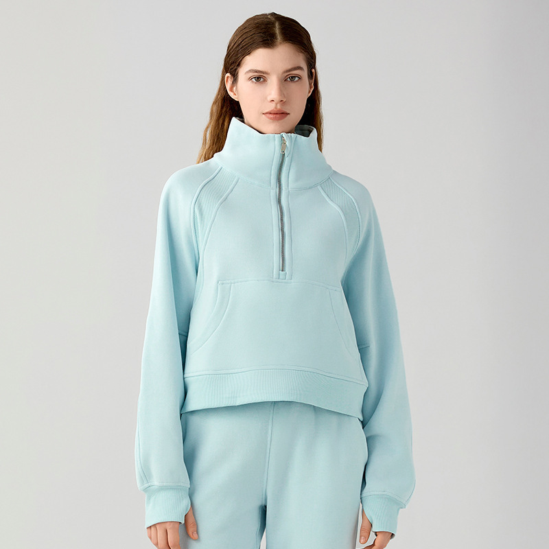 Women's zippered sports shirt collar hoodie
