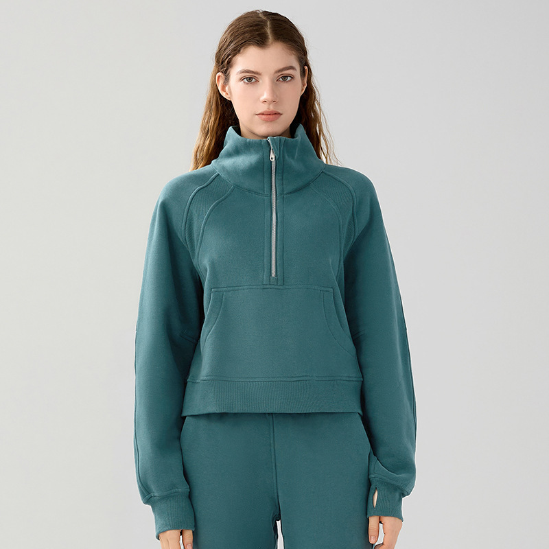 Women's zippered sports shirt collar hoodie