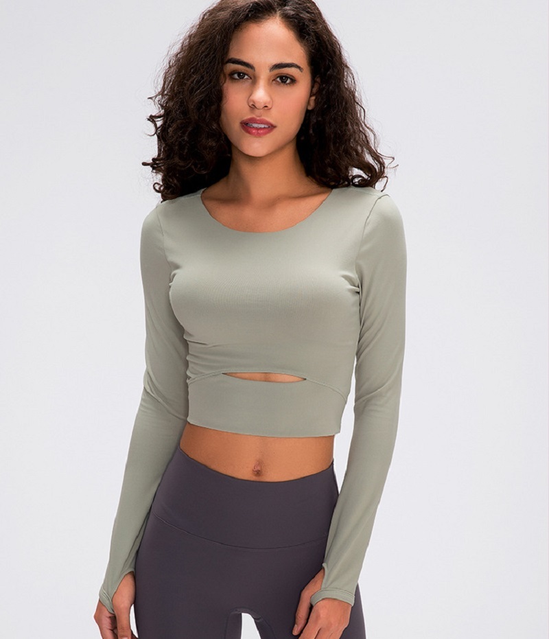 Long yoga Sleeve Workout Tops for Women Workout Crop Tops