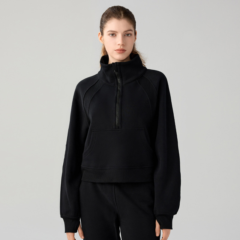 Women's zippered sports shirt collar hoodie