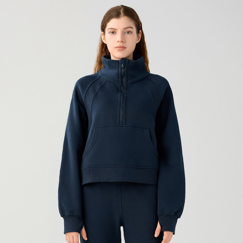 Women's zippered sports shirt collar hoodie